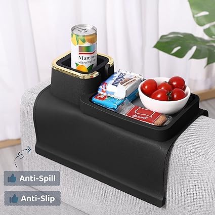 Brikipth Couch Cup Holder Tray, Silicone Sofa Armrest Tray Temperature Resistant & Anti-Slip Sofa Coasters Recliner Drink Holder for Remote Snack Cellphone, Mom, Grandma or Grandpa