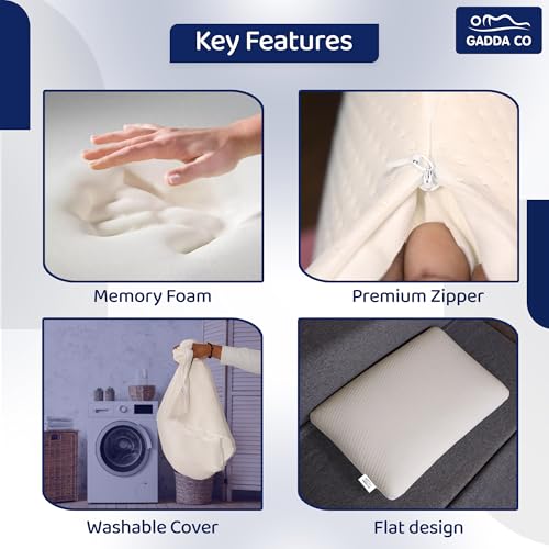 Image of GADDA CO Orthopedic Memory Foam Pillow for Neck, Shoulder & Back Pain Relief - Slim Cervical Pillow for Comfortable Sleep, Removable Jacquard Cover, Size -25x16x4 in, White, 2-Year Warranty, Pack of 2