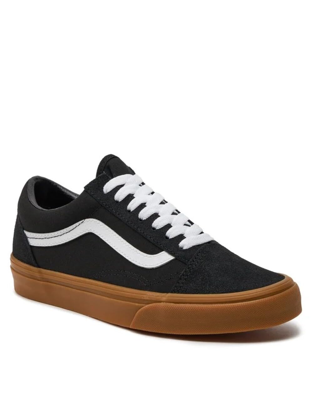 Vans Old Skool, Zapatillas Deportivas Unisex, Negro con Franja Blanca, Suela de Goma Color Caramelo
