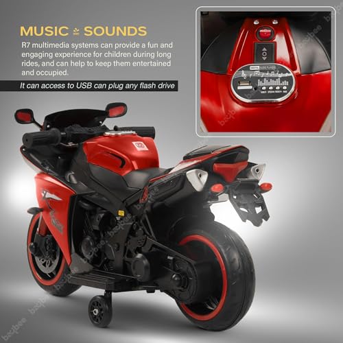 Image of Baybee R7 Baby Battery Operated Bike for Kids with Foot Accelerator & Music | Rechargeable Ride on Toy Bike with LED Light | Baby Electric Bike for Kids to Drive 1 to 3 Years Boys & Girls (Red)