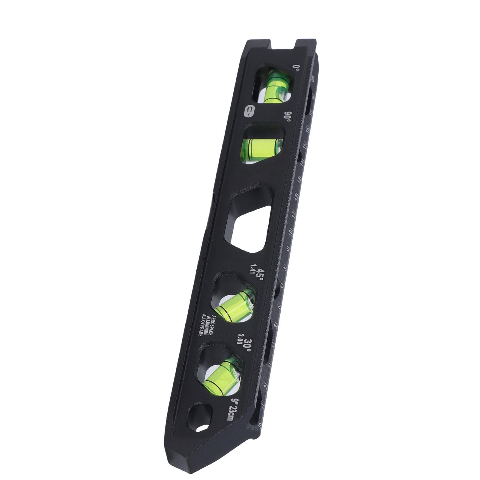 Righello livella a bolla magnetica in alluminio pressofuso con telaio da 9 pollici - fiale da 0 30 45 e 90 gradi - Base con scanalatura a V e vite ad alette per l'allineamento del