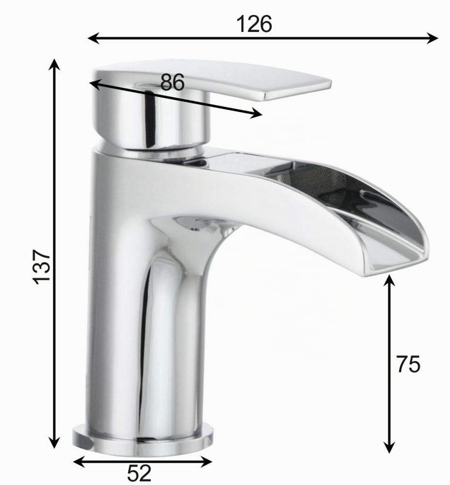 Wasserfall Niederdruck Waschtischarmatur Einhebelmischer Waschbecken Wasserhahn verchromt, WA_NDCR2856
