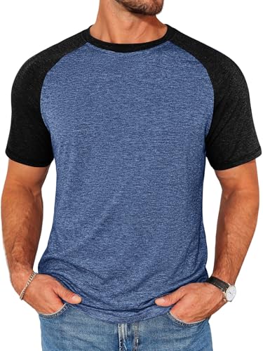 Image of Runcati Mens Casual Slim Fit T Shirts Raglan Short Sleeve Crewneck Baseball Tees Color Block Workout Fashion Shirt
