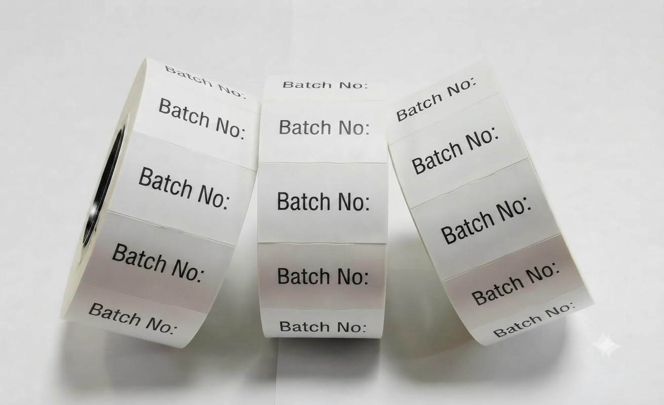 JIO CT7 26 x16 mm Price Gun Label- Printed 'Batch No.' Stickers Tags, Compatible with Avery, sato, Puma, Lynx, motex & Many More Price Gun Refill for Retail Shop and Tagging | 30-Rolls