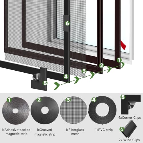 HOFUDON Window Screen Adjustable Magnetic Window Screen Replacement Max 39” x 59”, DIY Fiberglass Mesh Window Screens for House Windows Black Frame Grey Mesh by HOFUDON - Image 7