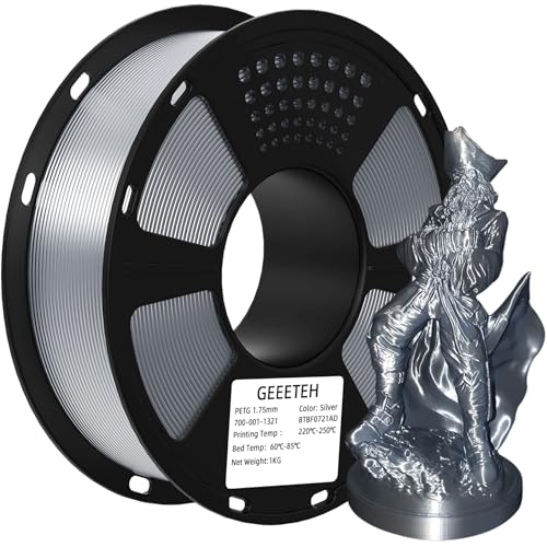 Geeetech PETG Filament 1.75mm, 1 KG (2.2lbs) Spool 3D Printer Filament, High-Toughness, ±0.02mm Accuracy, Neatly Wound & Moistureproof, Non-Clogging Non-Stringing, Fits Most FDM Printers, Silver