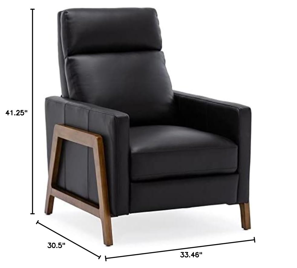Sillón reclinable negro de cuero con estructura de madera miniatura 3