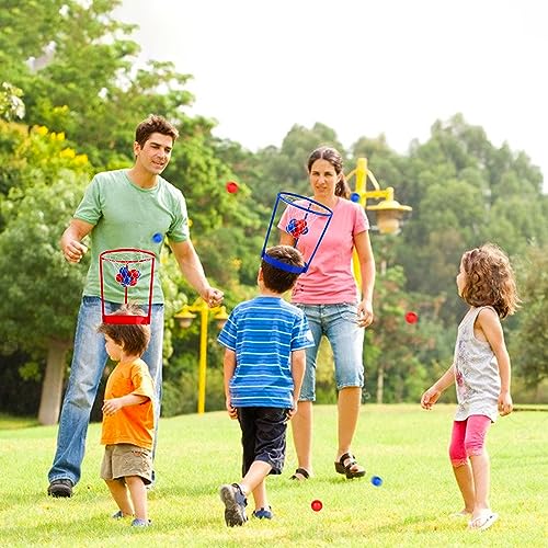 Image of 2 Pack Head Hoop Basketball Party Game for Kids and Adults Carnival Game Adjustable Basket Net Headband with 20 Balls for Carnival Party Birthday Party Family Indoor Outdoor Game (Red + Blue)