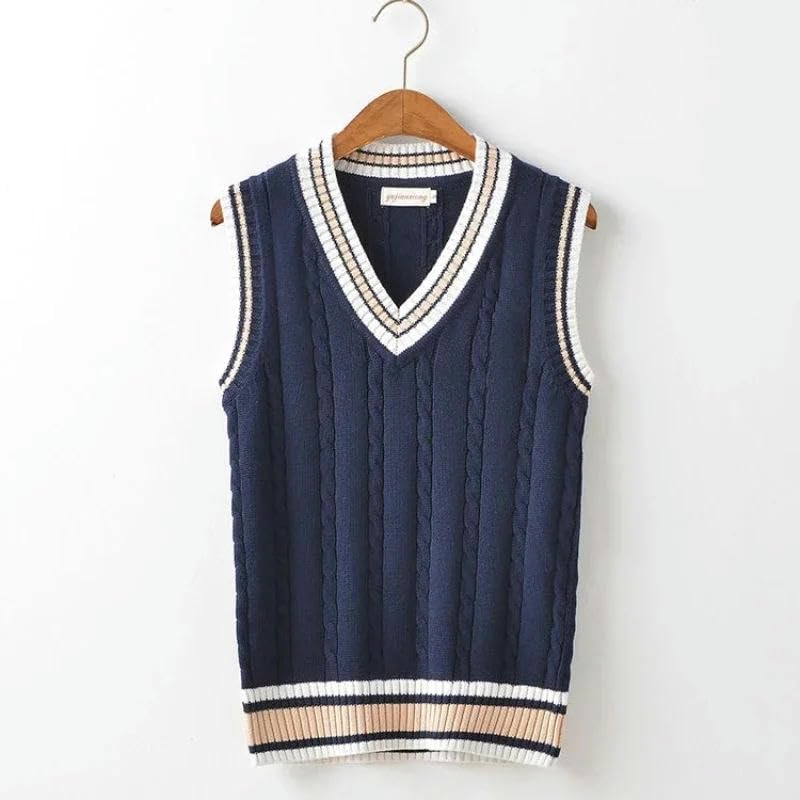 Sweater Vest Men Thicken V-neck Sleeveless Knitted Sweaters Vests Striped Retro Casual knitted vest3