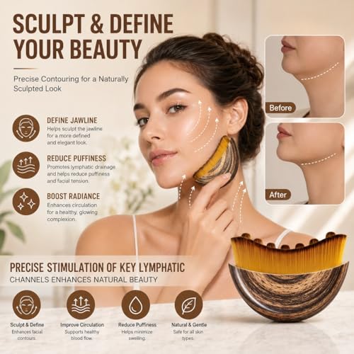 Image of TRICSTER Lymphatic Contour Face Brush - Facial Sculpting & Jawline Lifting Brush for Lymphatic Drainage, Anti-Puffiness Massage & Skin Tightening, Soft Bristles Beauty Tool with Storage Case (Pack of 1)