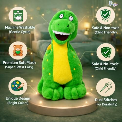 Image of 30 CM Dinosaur Soft Toy |Cartoon Green Plush Stuffed Animal | Cute Cuddly Dino Teddy for Kids and Babies | Small Huggable Soft Toy Birthday Gift for Boys and Girls | Baby Plush Toy Stuff Toy