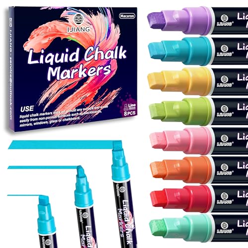 IJIANG Liquid Chalk Markers for Windows Glass Mirrors Cars Erasable Chalk Markers with 10mm 3-in-1 Tips Pastel 8 Colors Drawing Chalk Pens For Blackboard Chalkboard Calendar Whiteboard
