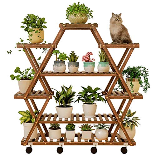 CRBUDY Plant Stands,Flower Stand,Shelf Wood Balcony Flower Shelf Living Room Indoor Floor Type Plant Flower Pot Standnishings/Walnut/B