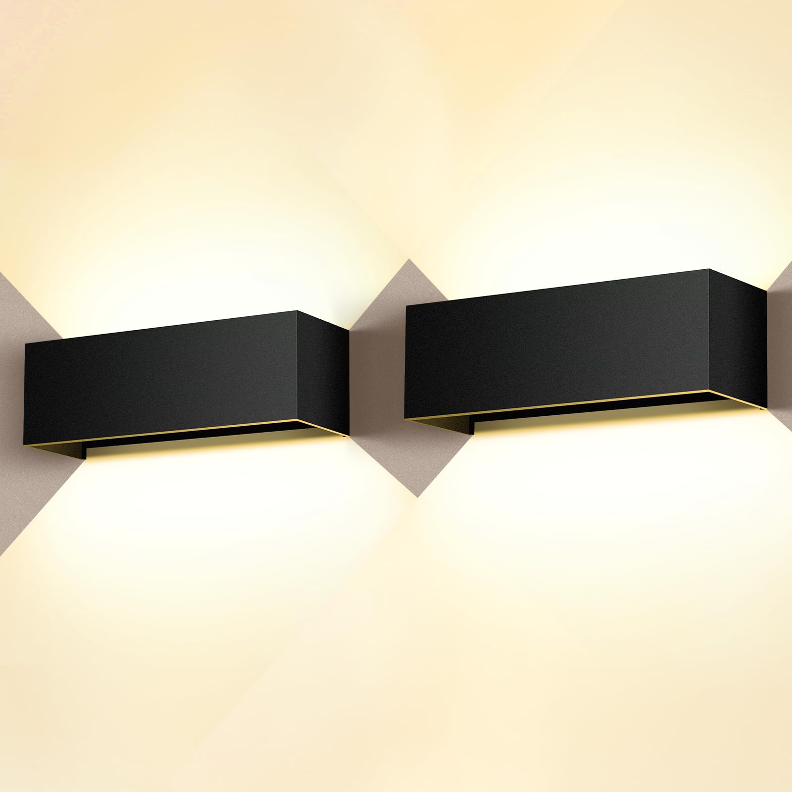 2 Pezzi 36W Applique da Parete Esterno/Interno 3000K Bianco Caldo Applique Esterno Angolo del Fascio Regolabile Moderno Lampade da Parete IP65 Impermeabile Nero Aapplique da Esterno