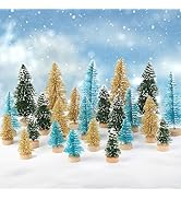 AerWo 24pcs Mini Christmas Tree, Unique Artificial Bottle Brush Trees, Small Christmas Village Tr...
