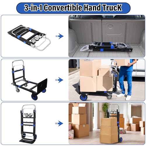 image for ZROECWT Upgraded 3 in 1 Folding Hand Truck, 600lbs Capacity, Heavy Dut
