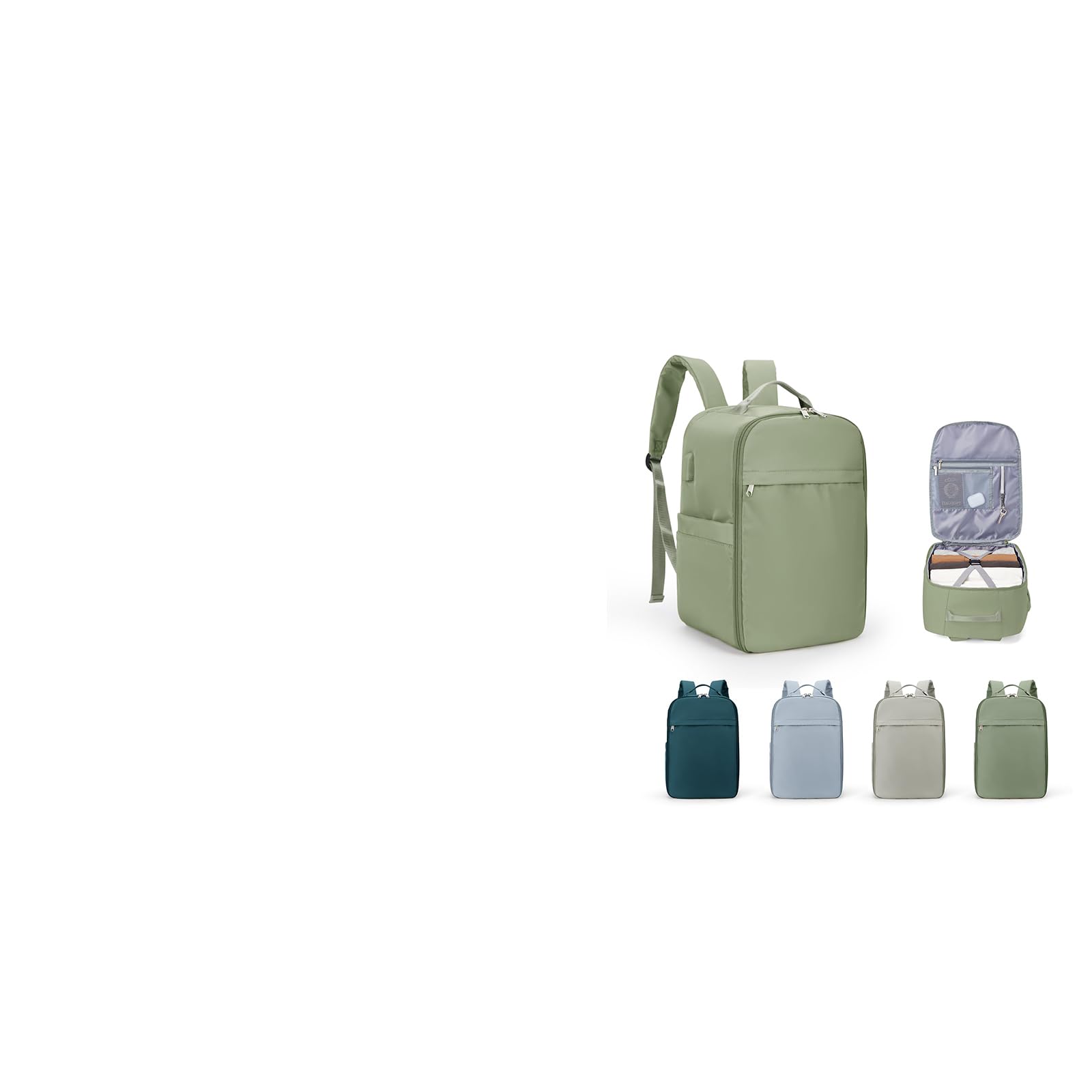 HPLQQ Zaino Bagaglio a Mano Borse da Cabina per Easyjet 45x36x20 Zaino Aereo Zaino da Viaggio donna, Borsa da Viaggio aereo Impermeabile 15.6 Pollici Zaino Casual Porta PC,M1-grigio Verde