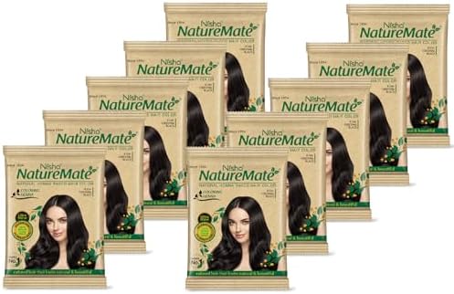 Nisha Nature Mate Henna Based Hair Color Powder Without Ammonia Natural Hair Colour for Women & Men 10gm Pack of 10 (Original Black)