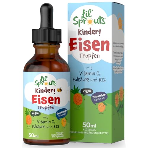 Eisen Tropfen Kinder mit Vitamin C Folsäure und B12 | Iron Hochdosiert for Kids | 50ml | Tropischer Geschmack | Lil Sprouts