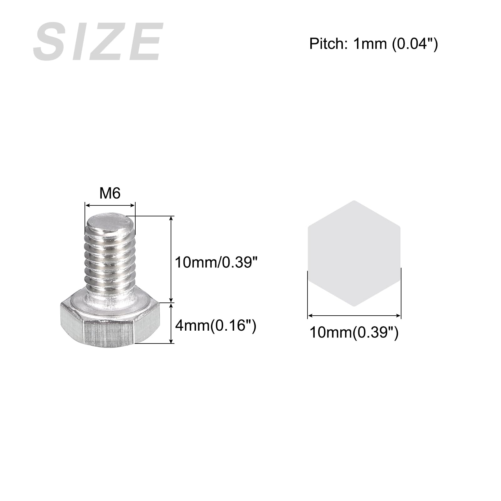 METALLIXITY Hex Bolts (M6-1x10mm) 30Pcs, 304 Stainless Steel Coarse Fully Threaded Hex Head Screw Bolt Machine Screws - Image 2