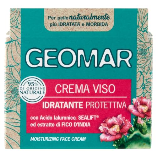 GEOMAR | Crema Viso Idratante Protettiva, con Acido Ialuronico di Origine Vegetale, Gel d’Aloe Bio, Bisabololo ed Ingredienti Marini e Terrestri, 95% di Origine Naturale, Made in Italy, 1 x 50 ml