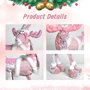 YuQi Reindeer Christmas Decoration, Plush Xmas Deer Gnome, Handmade Swedish Santa Elk Figurines Tomte Gnome with Bell Reindeer Horns Ornaments, Home Table Decor, Pink YuQi Reindeer Christmas Decoration Plush Xmas Deer Gnome Handmade Swedish Santa Elk Figurines Tomte Gnome with Bell Reindeer Horns Ornaments Home Table Decor Pink