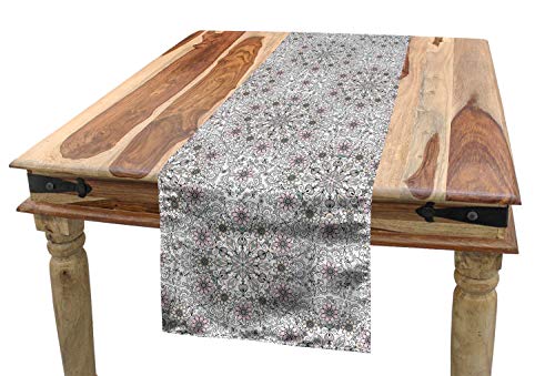 ABAKUHAUS Étnico Camino de Mesa, Estilo pañito de remolinos de la Flor, Decorativo para el Comedor o Sala de Estar Fácil de Limpiar, 40 x 180 cm, Pálida Rosa pálido Gris