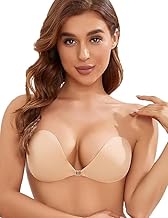 LEXUN Women's & Girl's Strapless Push Up Wire Free Stick On Invisible Bra,Western Fancy Bra Adhesive Sticky Front Clip Bra.