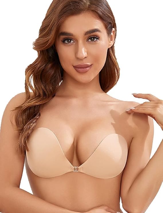 Women's & Girl's Strapless Push Up Wire Free Stick On Invisible Bra,Western Fancy Bra Adhesive Sticky Front Clip Bra.
