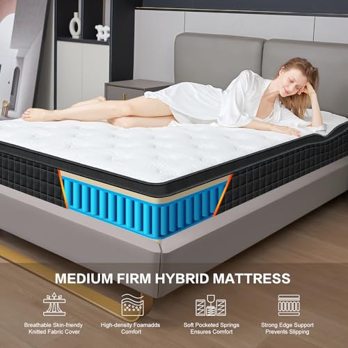 12 Inch Black Twin Spring Mattress,Medium Firm with Gel Memory Foam,Individually Pocketed Coil,Fiberglass-Free Fire Retardant CertiPUR-US Certified,75"*39"*12"
