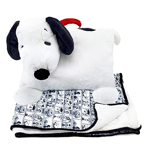 Animal AdventureÂ®| PeanutsÂ®|Snoopy | Character Cuddle Combosâ„¢| 2-in-1 Stow-n-Throw Cuddle Bud with Carrying Handle & Zipper Pouch for Blanket Storage Set â€“30" W x 40" H Blanket