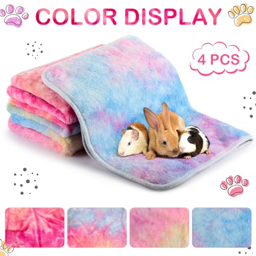Image of Reginary 4 Pcs Waterproof Guinea Pig Blankets Washable Small Animal Fleece Bedding Absorbent Guinea Pig Cage Liners Reusable Pet Pee Pad Sleep Mat for Hamster Ferret (Tie Dye Pattern,12 x 12 Inch)