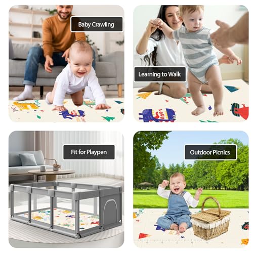 Image of XVISHX Baby Play Mat, 74 x 50 Inch Play Mat Perfect for Use Baby Playpen, Foldable Baby Foam Playmat for Floor, Portable Waterproof Activity PlayMats for Babies, Infants and Toddlers