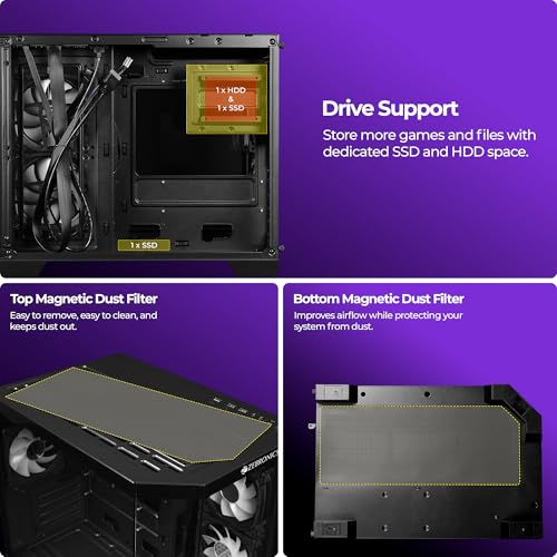 Image of Zebronics Cube Gaming PC Cabinet, mATX /ITX Support, 360mm Radiator Support, Mention 3 x 120mm ARGB Fans, 2 x Reverse Blade, Panoramic 3 Piece Temper Glass, Dual Chamber, Bottom Mount PSU (Mercury 25)