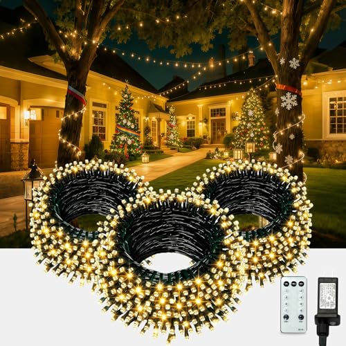 AHAWILL Warm White Christmas Lights Outdoor,166FT 500LED String Lights with 8 Modes,Christmas Tree Lights Indoor Plug in,Waterproof Twinkle Fairy Lights for Party,Classroom,Home Decor