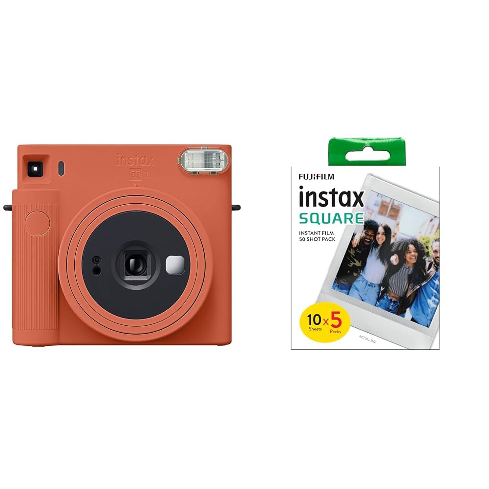instax Square Sq1 Cámara Instantánea, Terracota Orange + Fujifilm Square Marco Blanco, Película Instantánea, 5 X 10 Fotos [Exclusiva Amazon]