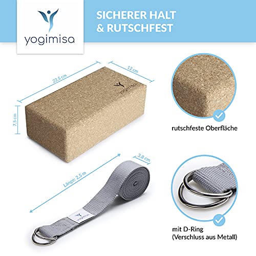 yogimisa Yogablok 2-delige set incl. handleiding + oefenvoorbeelden - yogablok van kurk incl. yogagordel - yogablokken voor yoga en pilates gemaakt in de EU - Image 4