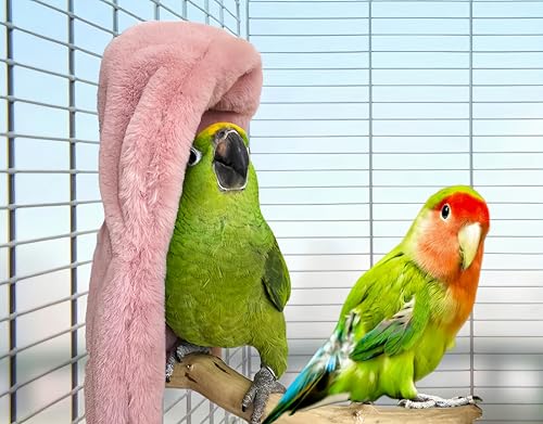 Image of 2Pcs Bird Blanket for Cage Bird Cozy Corner Fleece Parrot Snuggle Hut Warm Bird Nest House Bed Hanging Hammock Bird Shelter Bed for Parakeets Cockatiels Conure Lovebird Finch-Pink&Brown