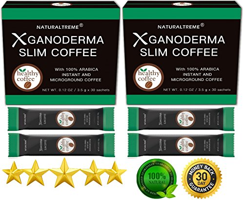 PureGano Ganoderma Slim Coffee Weight Loss 100% Arabica Black Premium Instant Coffee - 2 Box of 30 Sachets + 4 Bonus Sachets - 64 Sachets Total