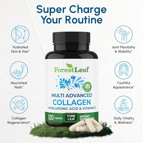 ForestLeaf Multi Collagen Pills with Hyaluronic Acid + Vitamin C | Hydrolyzed Collagen Supplements for Women or Men | Multi Collagen Capsules Peptides for Skin, Wrinkles, 120 Caps - Image 4