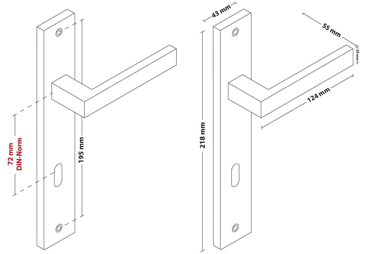 ERGO line CUBE Edelstahl Türbeschlag Türgriff für Zimmertüren BB Langschild Drückergarnitur, Türbeschlag, Türklinke, Türdrücker