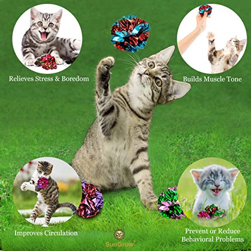 Image of SunGrow 24 Pcs Cat Mylar Crinkle Balls, 2 inch for Exercise to Keep Fit, Lightweight, Multicolor Shiny Foil with Crinkly Sound for Indoor Pet Cat, Kitten