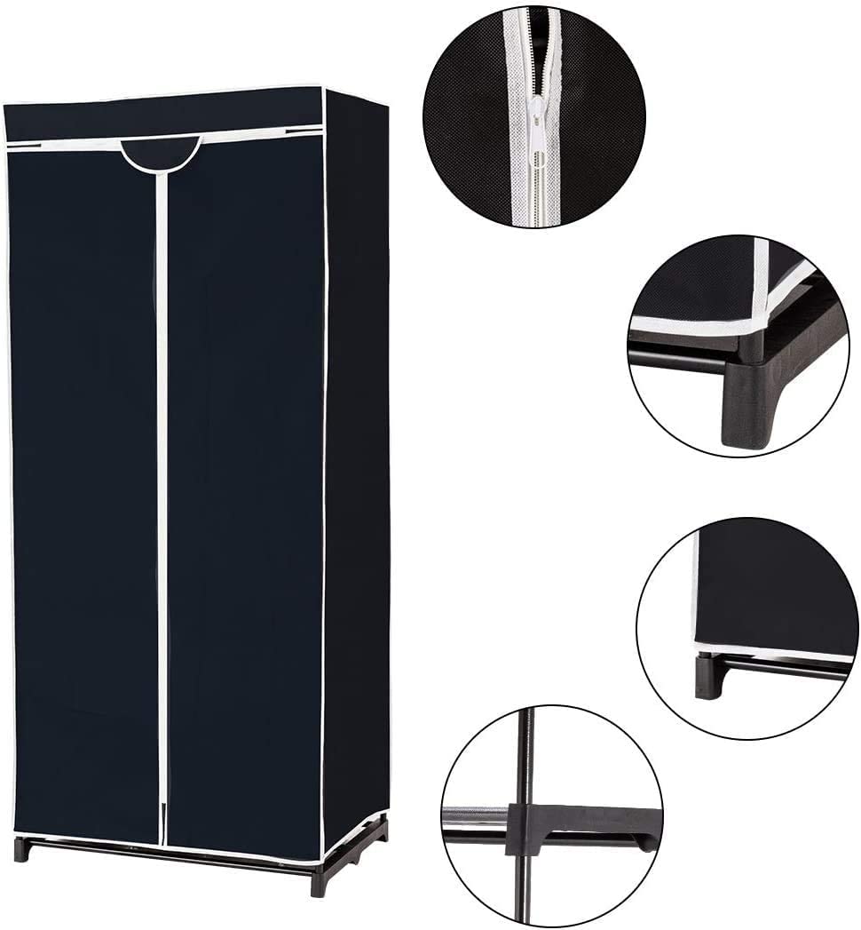 RELAX4LIFE Armoire de Rangement en Tissu Non-tissé avec Structure Métallique, Penderie de Vêtement Pliable avec Grand Espace de Stockage pour Chambre, Vestiaire,75 X 50 X 170 CM (Noir)