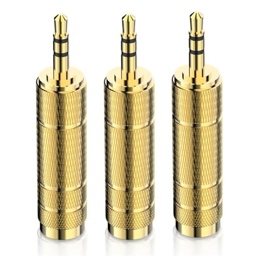 1/4 Inch to 3.5mm Stereo Headphone Adapter – Pure Copper 3.5mm (1/8 Inch) Male to 6.35mm (1/4 Inch) Female Audio Converter for Headphones, Amplifiers, and More – Gold 3-Pack
