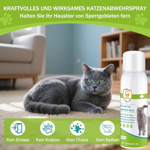 Katzenabwehrspray für Katzen, Verbesserte Fernhaltespray Katzen für Innen und Außen, natürlichen Wirkstoffen, Schützen von Möbeln, Böden, Sofas, Teppichen-150ml, Grün