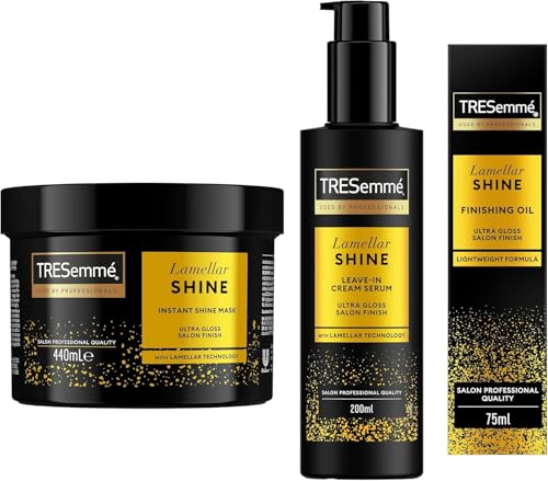 TRESemmé Lamellar Shine Set Cuidado del Cabello, Con Mascarilla, Crema Sérum Sin Aclarado y Aceite, Para Todo Tipo de Cabello, Cabello Sedoso y Brillante, Con Tecnología Lamellar, 440ml + 200ml + 75ml