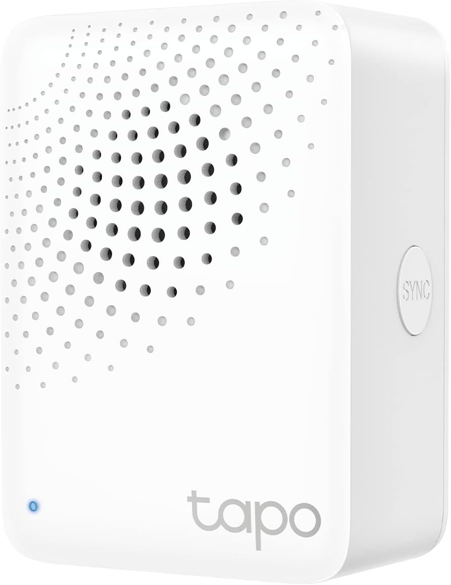 TP-Link Tapo Smart Hub with Built-in Chime, REQUIRES 2.4GHz Wi-Fi, Reliable Long-Range Connections Sensors, Sub-1G Low-Power Wireless protocol, Connect up to 64 devices. H100, White