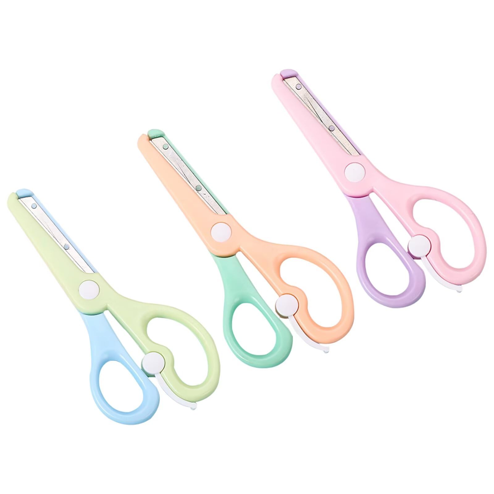 Kids Scissors, 3 PCS Safety Scissors for Children, Handmade Scissor with Blunt Stainless Steel Tip & Comfort Grip Handle, School Training Scissor for Scrapbook Cutting Paper Art DIY Craft Stationery