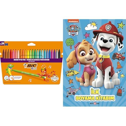 BIC Kids Kid Couleur 24'lü Keçeli Boya Kalemi ve Paw Patrol İlk Boyama Kitabım