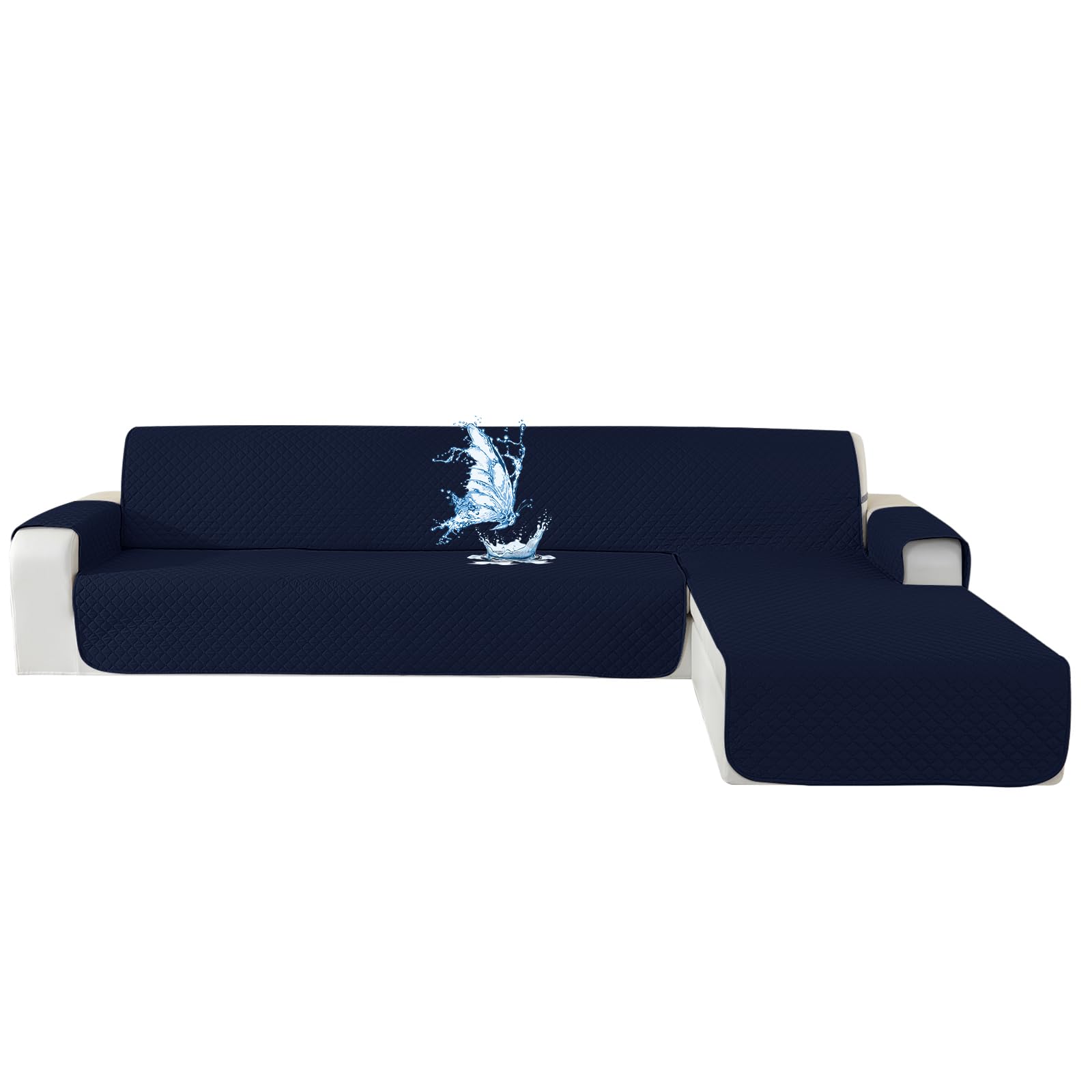 Waterproof Sofa Cover L Shape 4 Seater, Couch Cover L Shape with Armrest, Non-Slip, Corner Sofa Cover Right/Left Universal for Dog Cat, Dark Blue